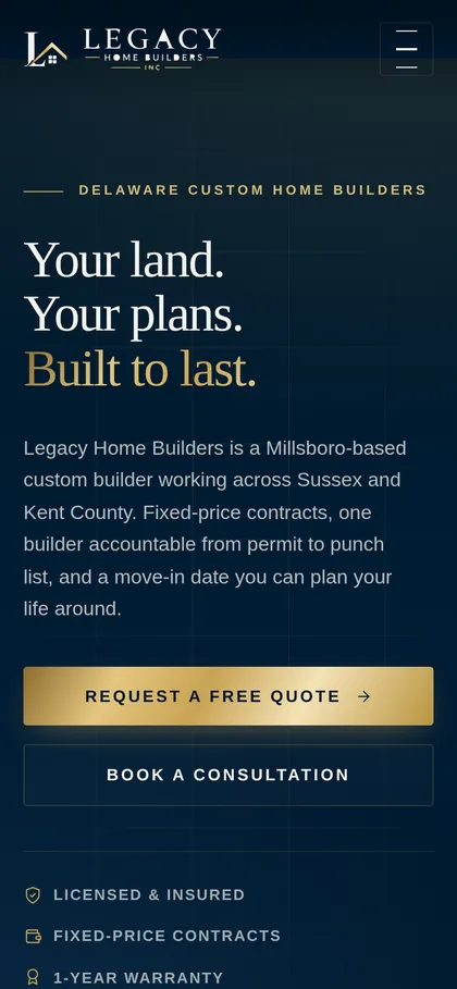 The same site on a phone, with the navigation collapsed to a menu button.